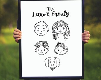 Line Custom Portrait | Personalized Illustrated Family | Digital or Print