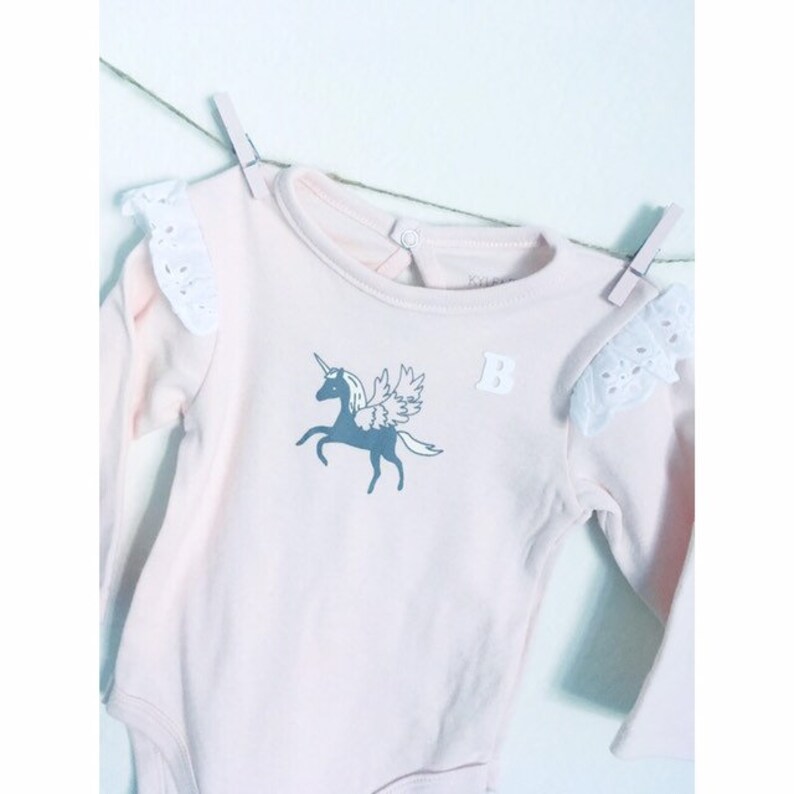 Initial baby onesie unicorn baby girl initial B gift initial baby clothes Sale