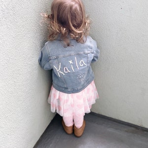 Baby girl denim jacket embroidered, personalized denim jacket girls, Hand Embroidered jean jacket, Toddler Jean Jacket with Name