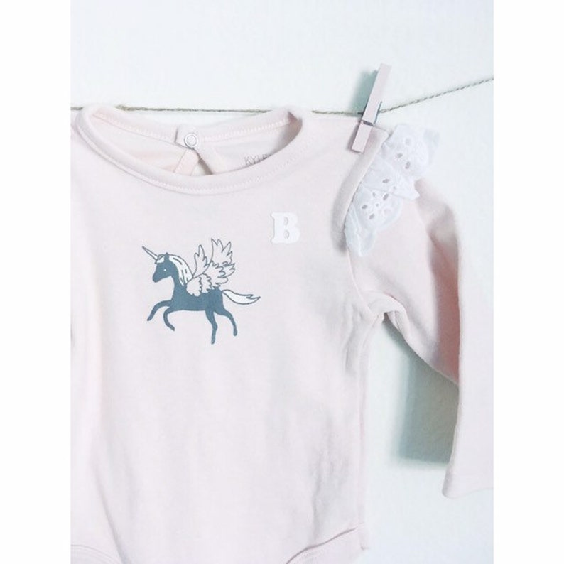 Initial baby onesie unicorn baby girl initial B gift initial baby clothes Sale