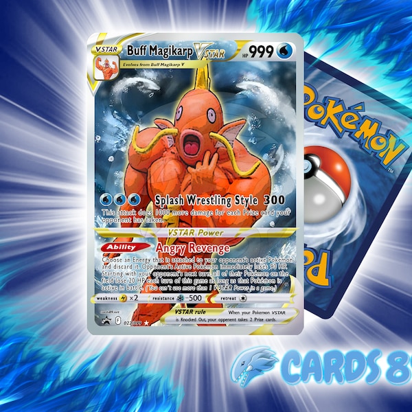 HANDMADE Pokemon Custom Card - Buff Magikarp Karpador V Star - Holographic - English