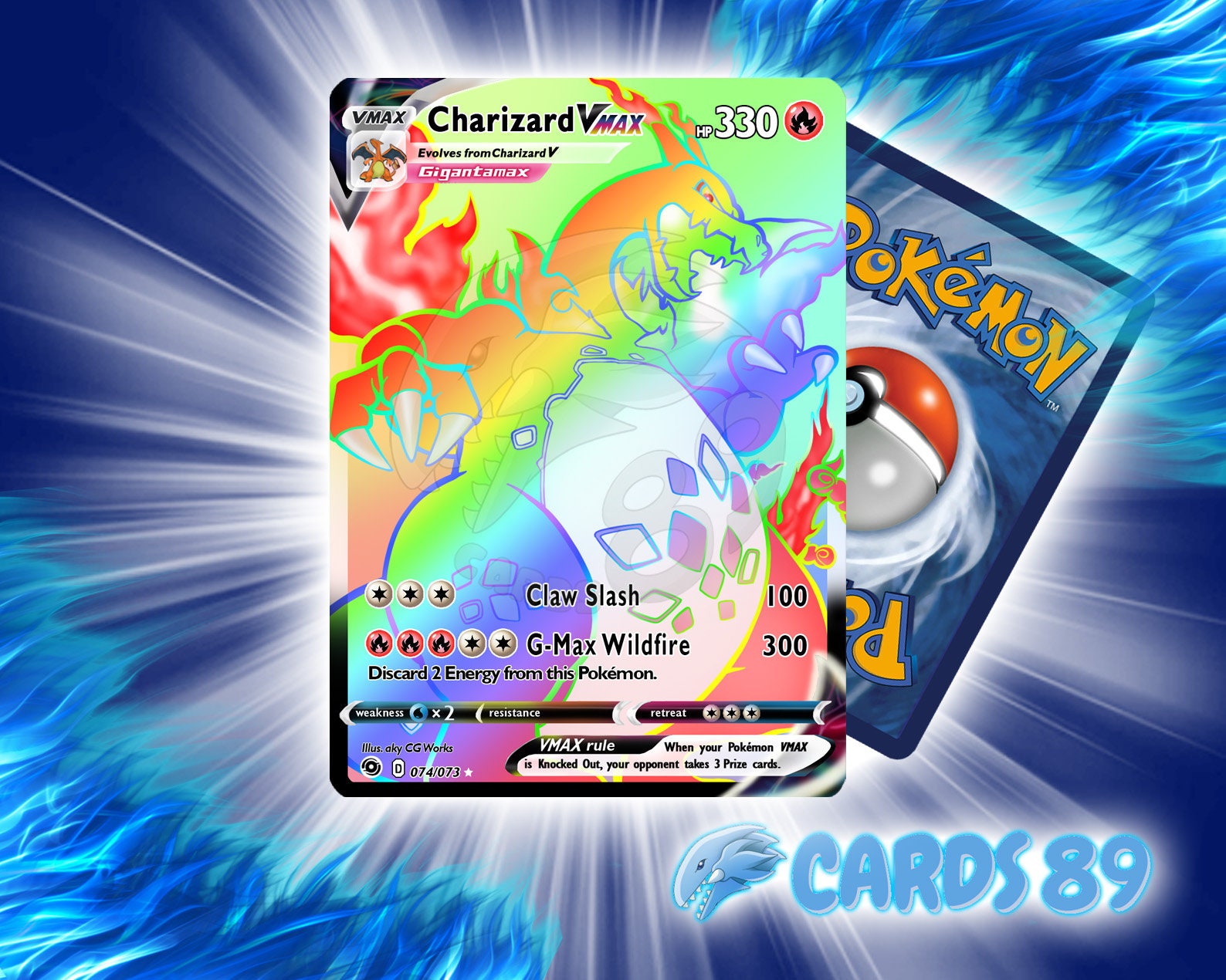 Carte Pokémon PIKACHU-VMAX Gigamax Rainbow Rare Secrète - 188/185
