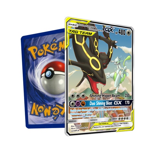 Shiny Mewtwo & Rayquaza Tag Team GX Custom Made 