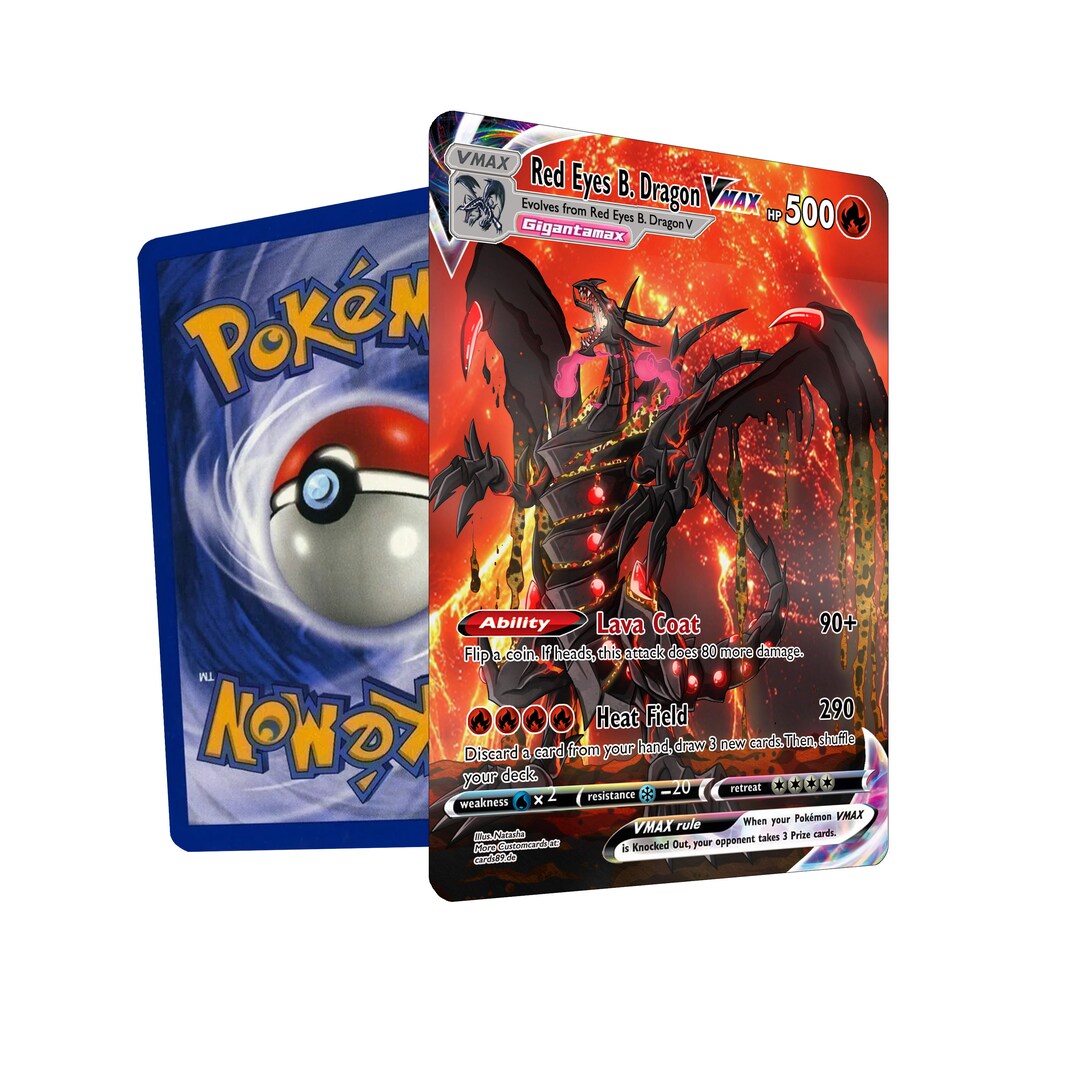 pokemon card trading fantasy card of a red dragon