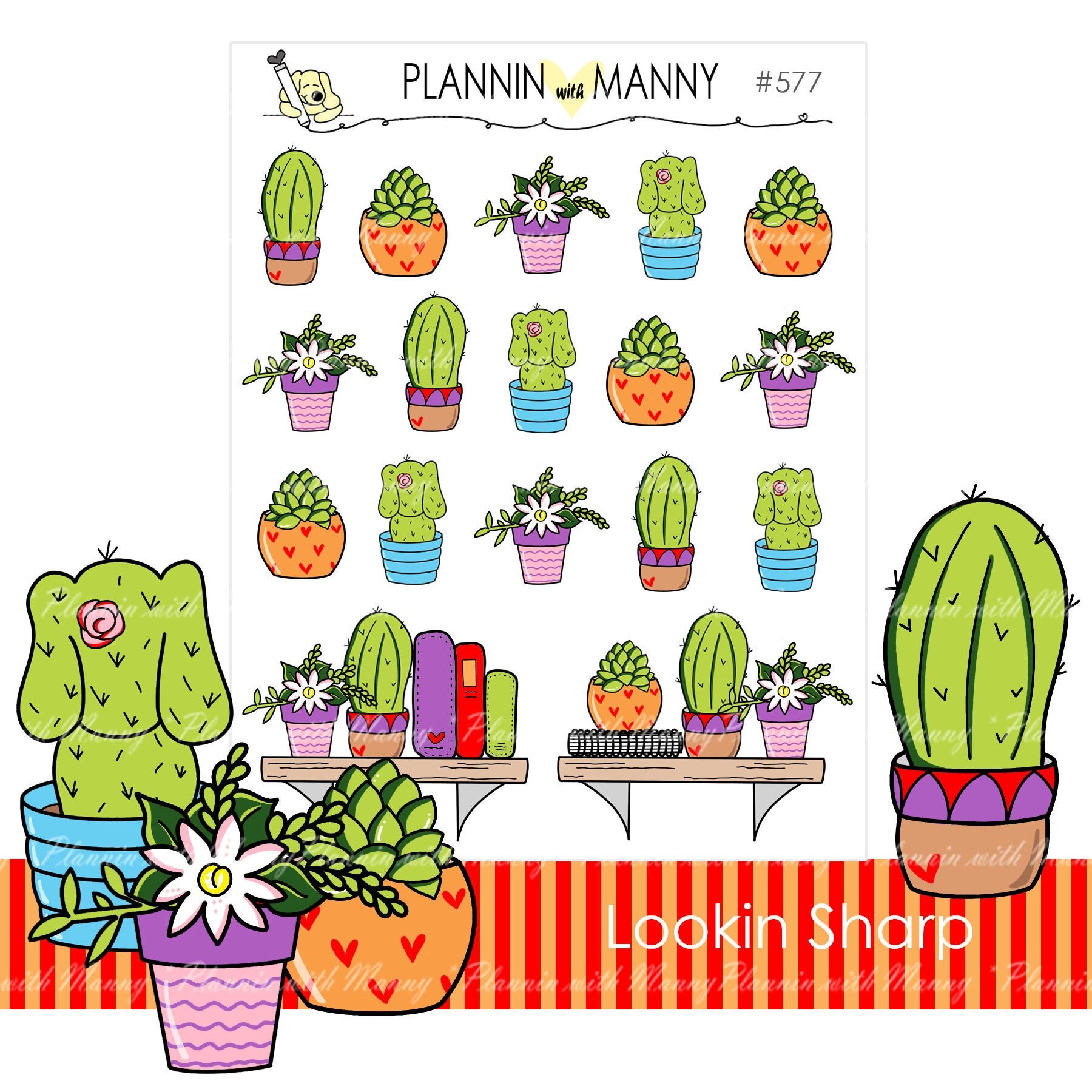 Kawaii cactus planner stickers A107