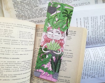 Plant Lady Bookmark | Illustration Bookmark | Bookworm Plantlady | Pink Hair Plant Mom