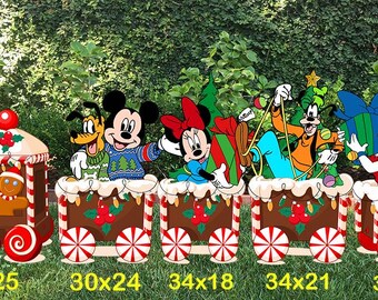 Christmas Train Yard Art, Mickey Minnie Donald Holiday Train Decor