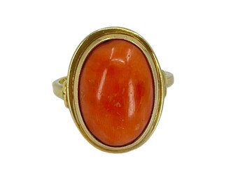 Vintage Red Coral Ring 18K Yellow Gold Size 5