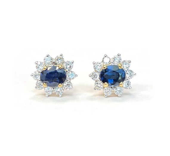Vintage 18k Yellow Gold Blue Sapphire & Diamond S… - image 1