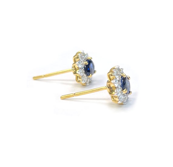 Vintage 18k Yellow Gold Blue Sapphire & Diamond S… - image 2