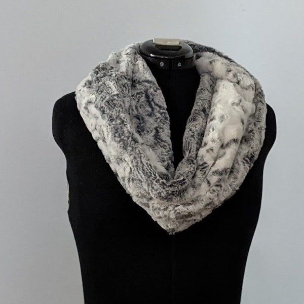 Womens Scarf Faux Fur Scarf  Shades of Gray Faux Fur Scarf Minky Soft Infinity Cowl Scarf One Loop Textured Faux Fur Christmas Gift