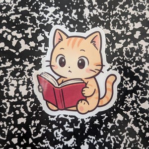 Anime Cat Kitten Reading Book Die Cut Sticker Decal / 1 Sticker