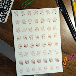 Pink Marshmallow Mini Stickers Journal Planner Sticker Sheet Kiss Cut \ 56 Mini Stickers
