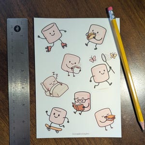 Pink Marshmallows Journal Sticker Sheet Kiss Cut \ 8 Stickers