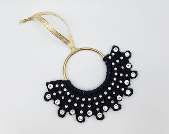 Notorious RBG Dissent Collar Ornament Hanging Decor Office Desk Ruth Bader Ginsburg SCOTUS Supreme Court Rhinestones Resist Feminist Gift