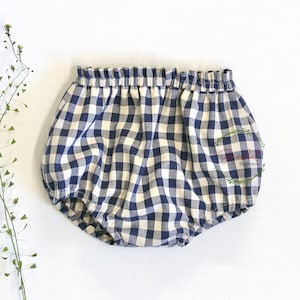 Navy Blue Checked Cotton Bloomers, Gingham Diaper Cover, Cotton Baby Underwear, Toddler Shorts, New Born Bloomers, Baby Gift