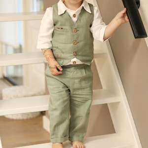 Linen Toddler Boy Outfit: Vest, Pants & Shirt - Ring Bearer Suit