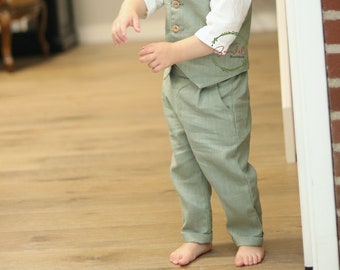 Boys Linen Pants, Pageboy Long Trousers, Beach Wedding Boy Pants, Sage Green Country Wedding Boy Outfit, Baptism Boy Pants, Birthday Outfit