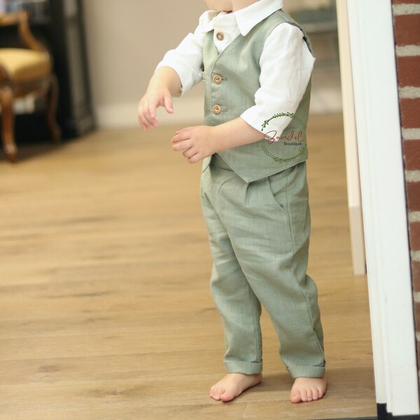 Boys Linen Pants, Pageboy Long Trousers, Beach Wedding Boy Pants, Sage Green Country Wedding Boy Outfit, Baptism Boy Pants, Birthday Outfit