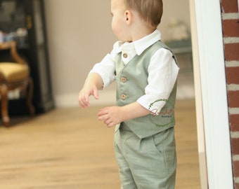 Traje de paje de lino: chaleco, blusa y pantalones hechos a mano, atuendo nupcial natural