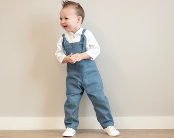 Linen Boy Overalls, Gender Neutral Linen Jumpsuit, Linen Baby Romper, Linen Toddler Playsuit, Linen Baby Dungarees, Choice of colors