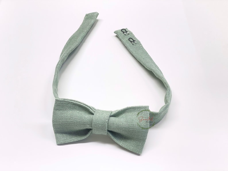 Classic Linen Boy Bow Tie, Adjustable Bow Tie Ring-bearer, Boys Christening Linen Boy Bow Tie image 2