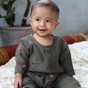 Baby Muslin Long- sleeve Romper, Newborn Organic Gauze Overalls, Comfortable Toddler Jumpsuit, Gender Neutral Minimalistic Baby Shower Gift