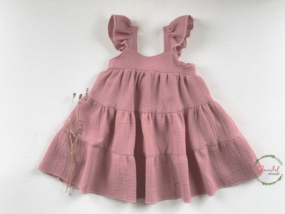 Double Gauze Cotton Flutter Sleeve Old Pink Girl Dress Muslin | Etsy