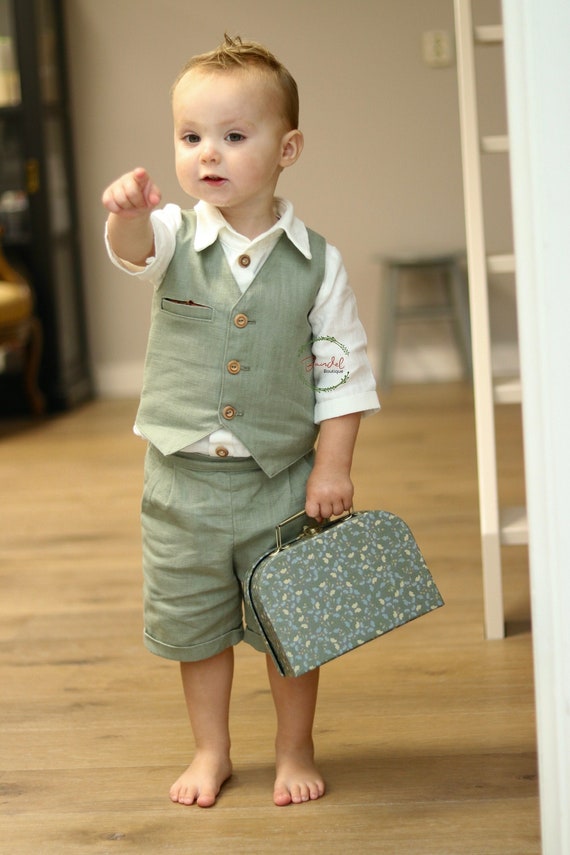 Baby Boy Classic Ring Bearer, Boys Page Boy Gilet, Toddler Wedding Suit Vest, Classic Linen Beach Wedding Linen, Choose Of Color