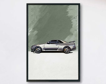 Nissan Skyline GT-R R34 Poster, GTR Car Poster