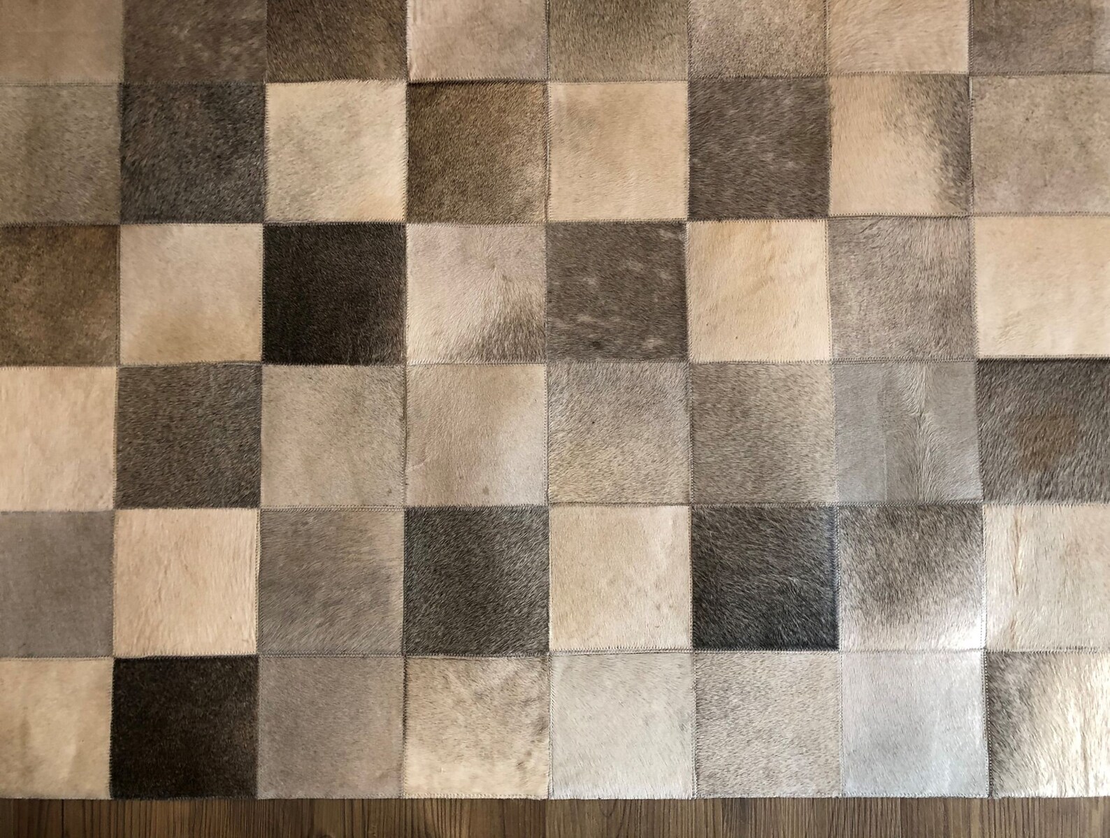 Grey : Hand Patched and Hand Stitched Cowhide Rug, Squares - Etsy