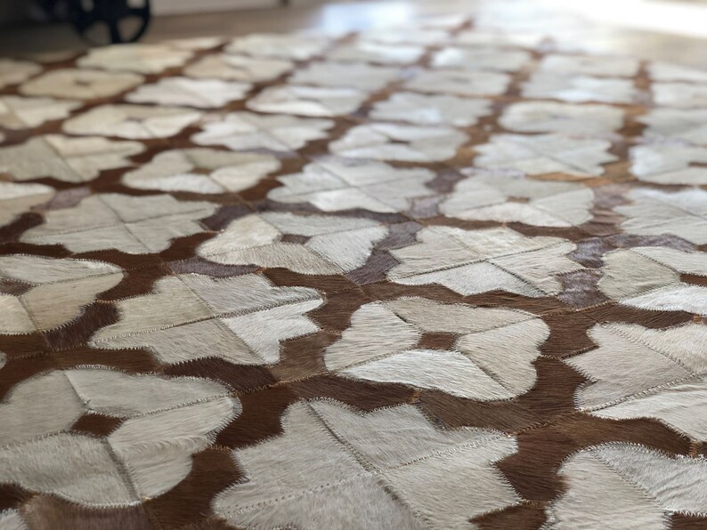 Brown and White: Hand Patched and Hand Stitched Cowhide Rug - Etsy