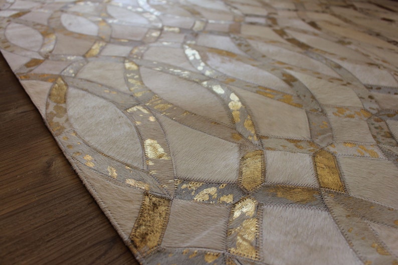 Golden and White: Hand Patched and Hand Stitched Cowhide Rug - Etsy