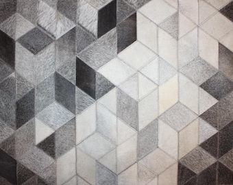 Grey Angel : Hand patched and Hand stitched Cowhide Rug