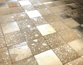 Silver Foil : Hand patched and Hand stitched Cowhide Rug