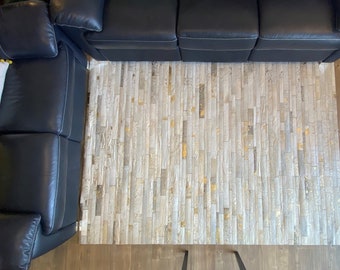 Gold Stripe : Hand patched and Hand stitched Cowhide Rug