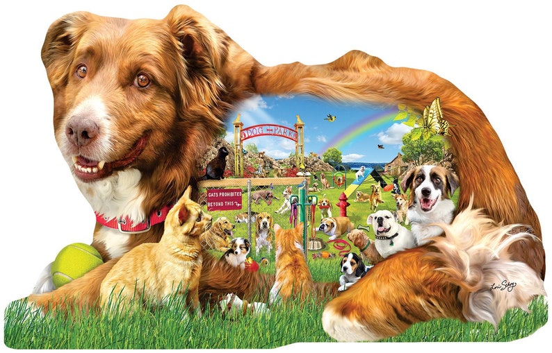 Dog Park 1000pc Shaped Jigsaw Puzzle by
