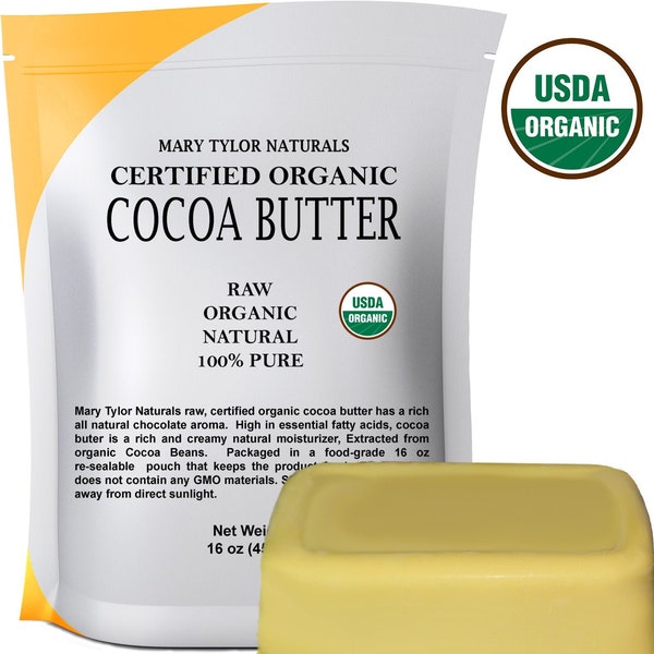 Certified Organic Cocoa Butter Raw, Non-Deodorized, Rich In Antioxidants Great For DIY, Lip Balms, Lotions, Creams by Mary Tylor Naturals