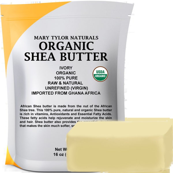 Certified Organic Shea Butter, Unrefined, Raw Ivory Grade A, Amazing Skin Nourishment, Great For DIY Body Butters By Mary Tylor Naturals