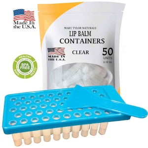 Lip Balm Kit, Made in USA Fill Tray With Spatula and 50 Clear Lip Balm Containers, with caps, 0.15 oz each BPA Free by Mary Tylor Naturals