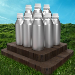 16 oz Aluminum Bottles w/ Caps and Plugs, 8 Pack, Lightweight, Resealable, Perfect for Essential Oils, Shampoos by Mary Tylor Naturals