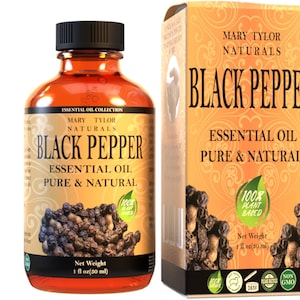 Premium Black Pepper Essential Oil (1 oz) Amber Glass Bottles w/ Glass Dropper - for Aromatherapy and DIY Projects