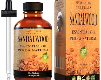 Premium Sandalwood Essential Oil (1 oz) Amber Glass Bottles w/ Glass Dropper - for Aromatherapy and DIY Projects