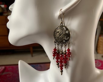 Dorothy Gale's ruby red slipper stylized chandelier earrings