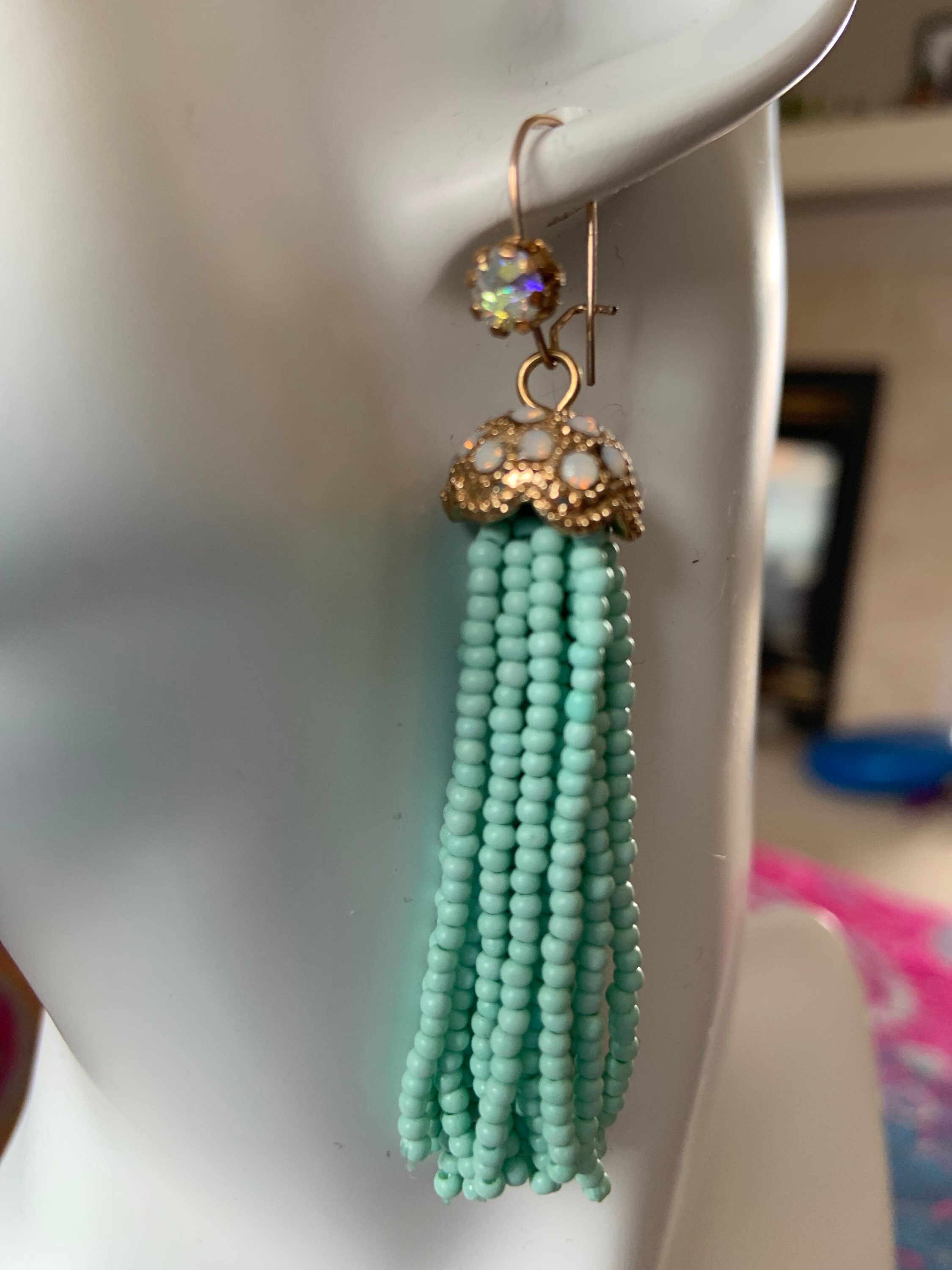 Boucles D'oreilles Perles Aurores Boréales & Pierre De Lune - Pendentifs Clips, Acier Inoxydable