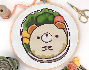 Bear Bento Cross Stitch PDF Pattern - Cute Cartoon Animal Digital Cross Stitch Pattern