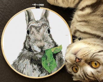 Hungry Rabbit Cross Stitch PDF Pattern - Realistic Animal Digital Cross Stitch Pattern