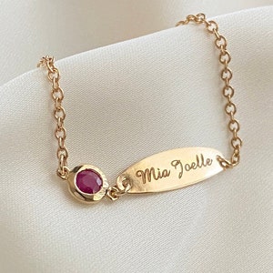 Baby ID Birthstone Bracelet in 14K Solid Gold, Toddler Gold Bracelet, Newborn ID Bracelet, Gifts for Kids/Toddlers/Baby/Newborn