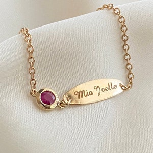 Ruby Baby ID July Birthstone Bracelet in 14K Solid Gold, Gold Baby Bracelet, Newborn ID Bracelet, Gifts for Kids/Toddlers/Baby/Newborn