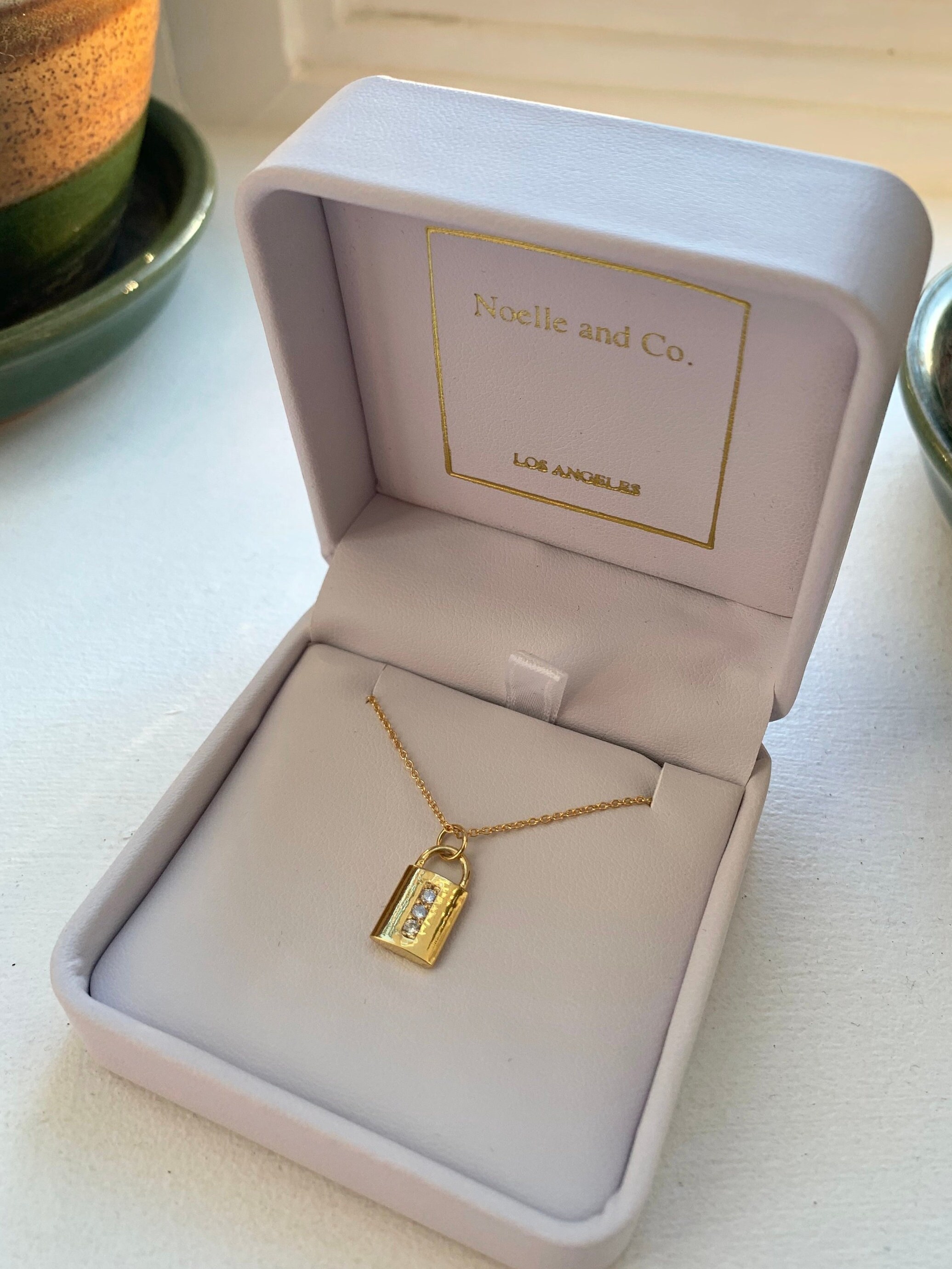 Lock Necklace in 14K Solid Gold Lock Pendant With Pave Set Etsy